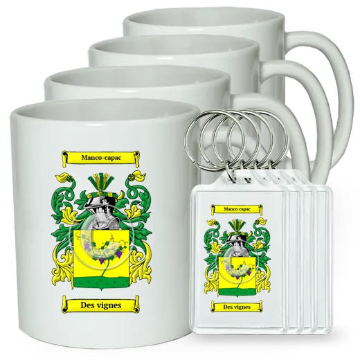 Des vignes Set of 4 Coffee Mugs and Keychains